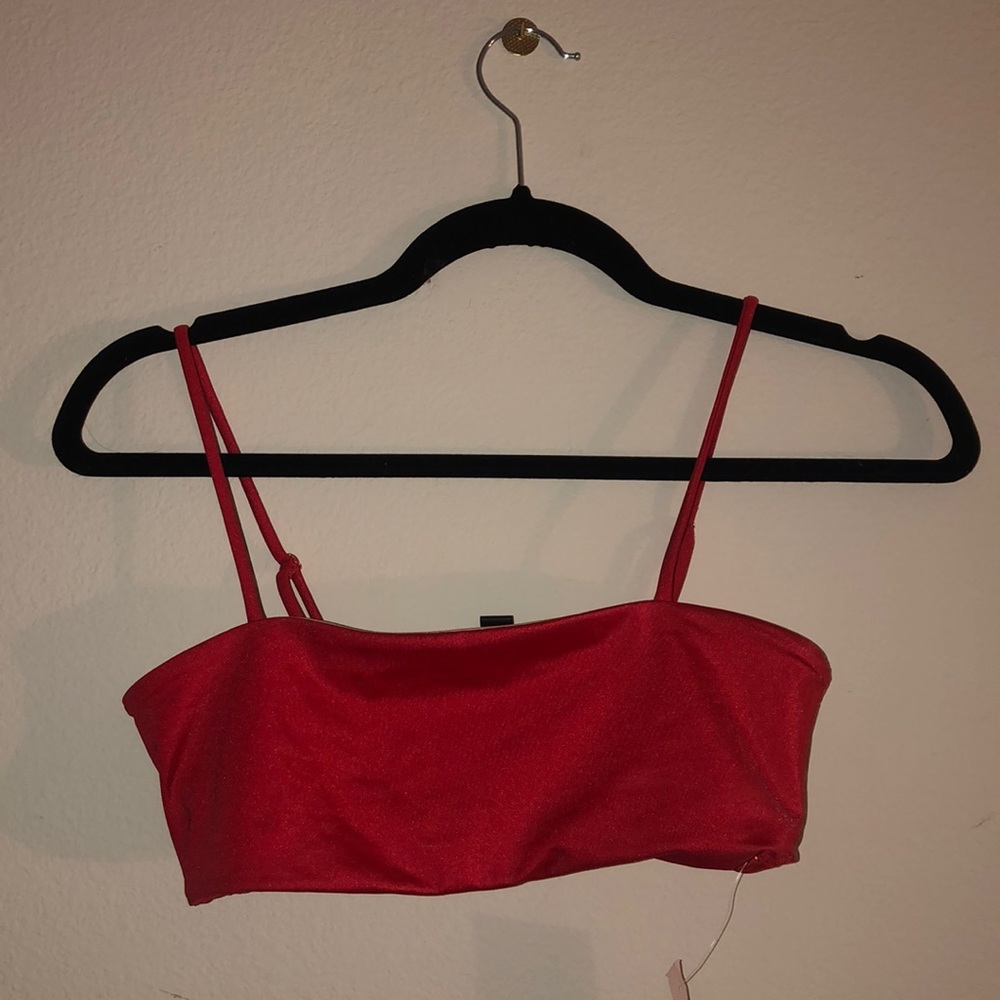 Straight neck red bikini top